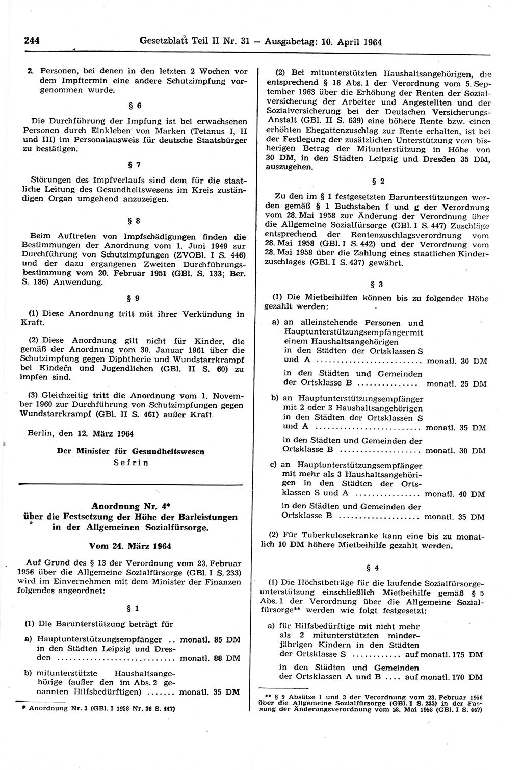 Gesetzblatt (GBl.) der Deutschen Demokratischen Republik (DDR) Teil ⅠⅠ 1964, Seite 244 (GBl. DDR ⅠⅠ 1964, S. 244)