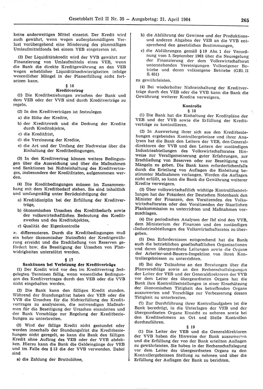 Gesetzblatt (GBl.) der Deutschen Demokratischen Republik (DDR) Teil ⅠⅠ 1964, Seite 265 (GBl. DDR ⅠⅠ 1964, S. 265)