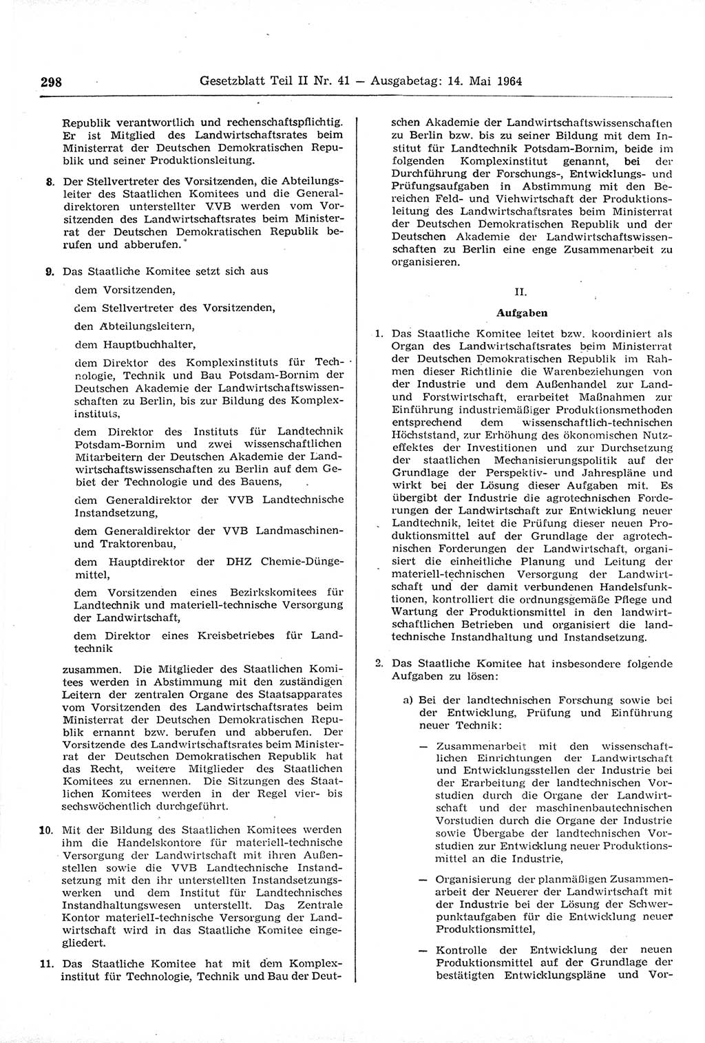 Gesetzblatt (GBl.) der Deutschen Demokratischen Republik (DDR) Teil ⅠⅠ 1964, Seite 298 (GBl. DDR ⅠⅠ 1964, S. 298)