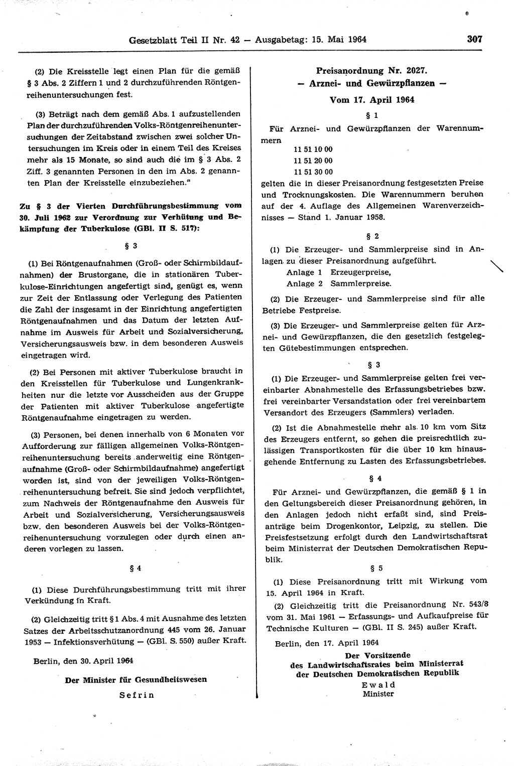 Gesetzblatt (GBl.) der Deutschen Demokratischen Republik (DDR) Teil ⅠⅠ 1964, Seite 307 (GBl. DDR ⅠⅠ 1964, S. 307)