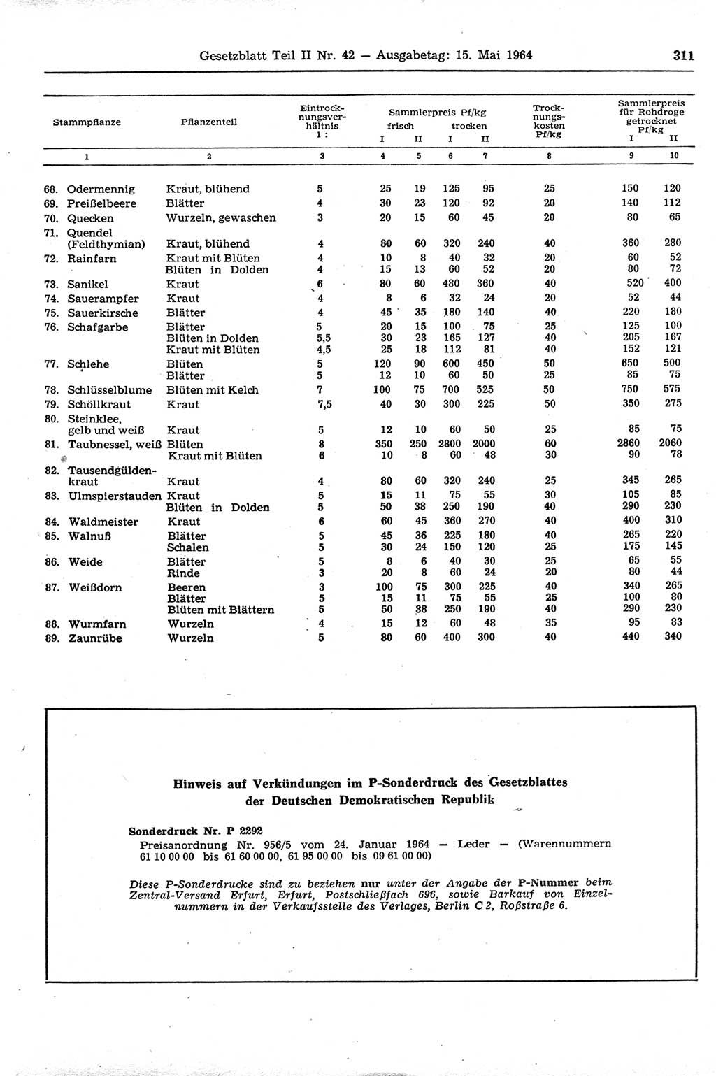 Gesetzblatt (GBl.) der Deutschen Demokratischen Republik (DDR) Teil ⅠⅠ 1964, Seite 311 (GBl. DDR ⅠⅠ 1964, S. 311)