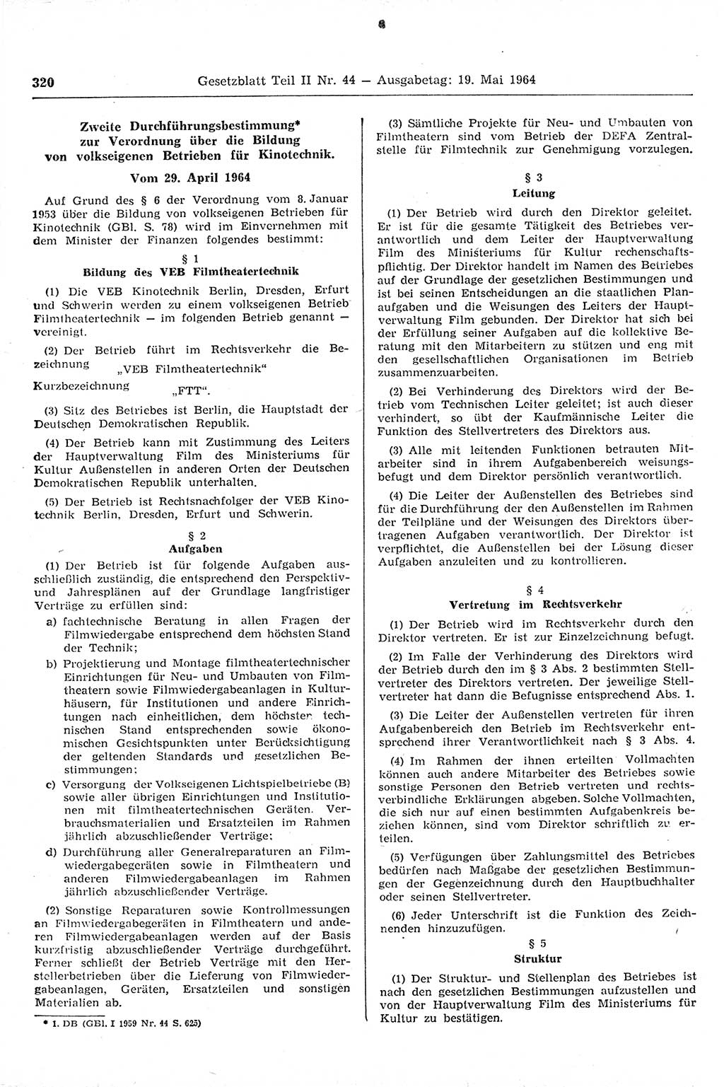 Gesetzblatt (GBl.) der Deutschen Demokratischen Republik (DDR) Teil ⅠⅠ 1964, Seite 320 (GBl. DDR ⅠⅠ 1964, S. 320)