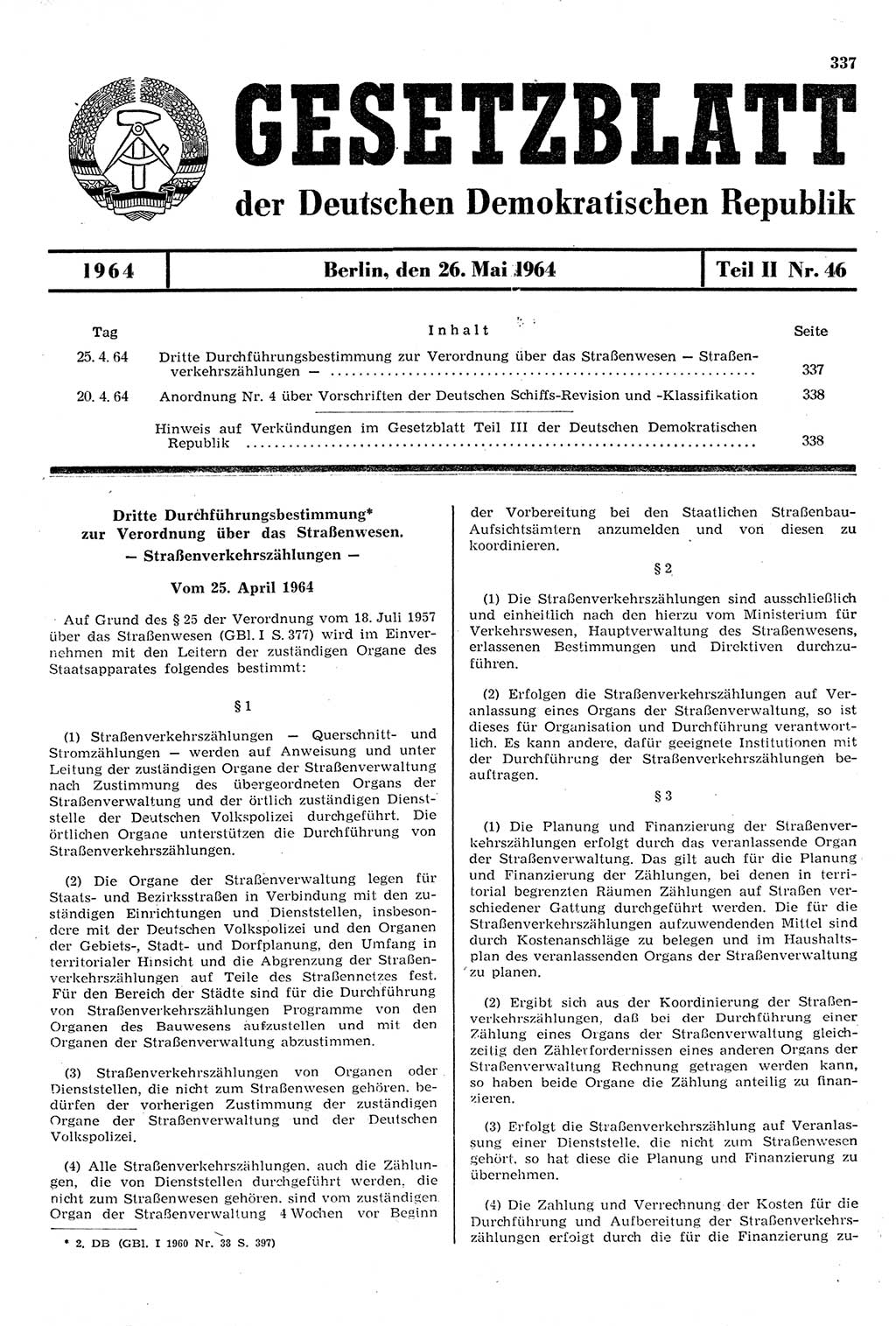 Gesetzblatt (GBl.) der Deutschen Demokratischen Republik (DDR) Teil ⅠⅠ 1964, Seite 337 (GBl. DDR ⅠⅠ 1964, S. 337)
