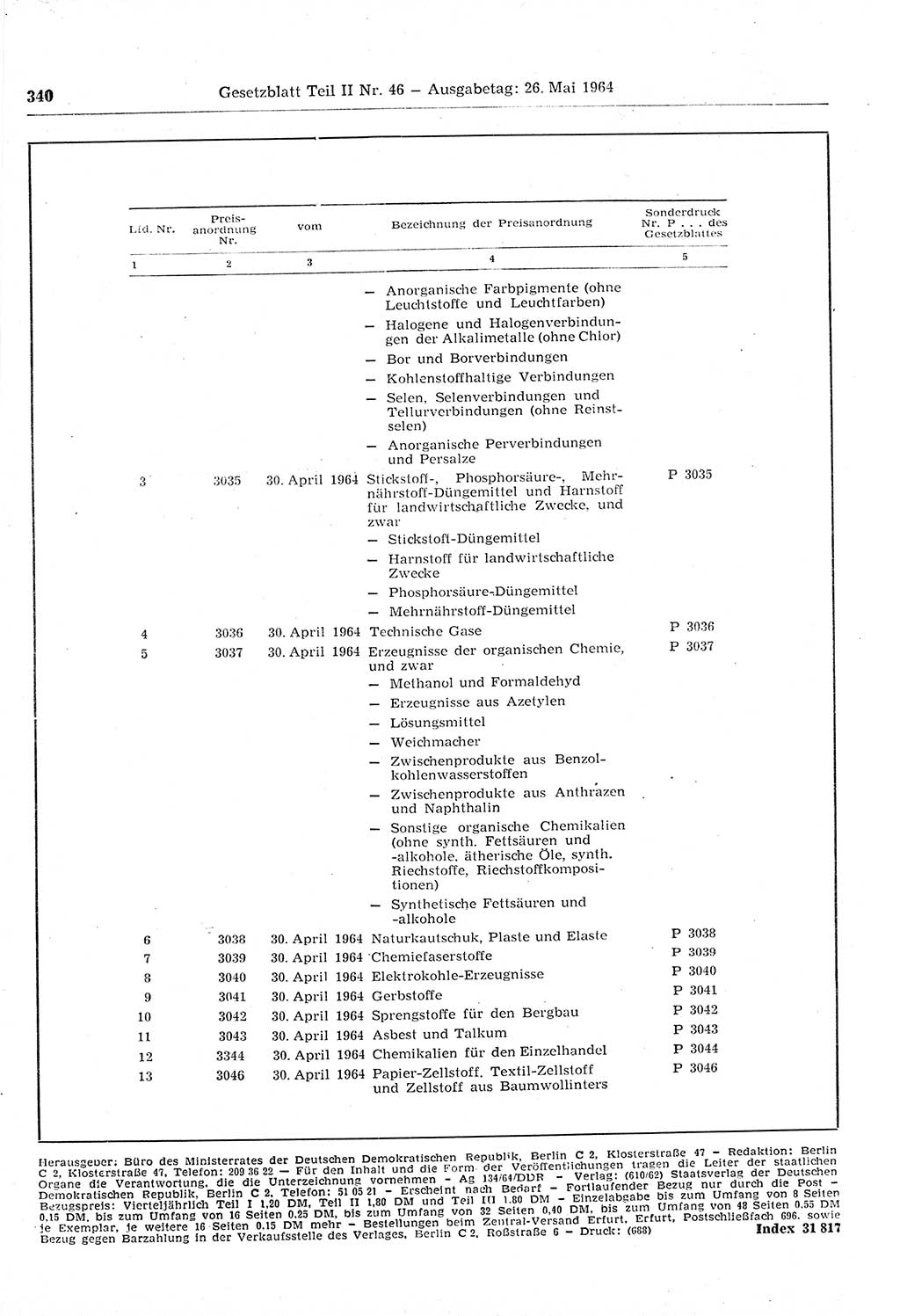 Gesetzblatt (GBl.) der Deutschen Demokratischen Republik (DDR) Teil ⅠⅠ 1964, Seite 340 (GBl. DDR ⅠⅠ 1964, S. 340)