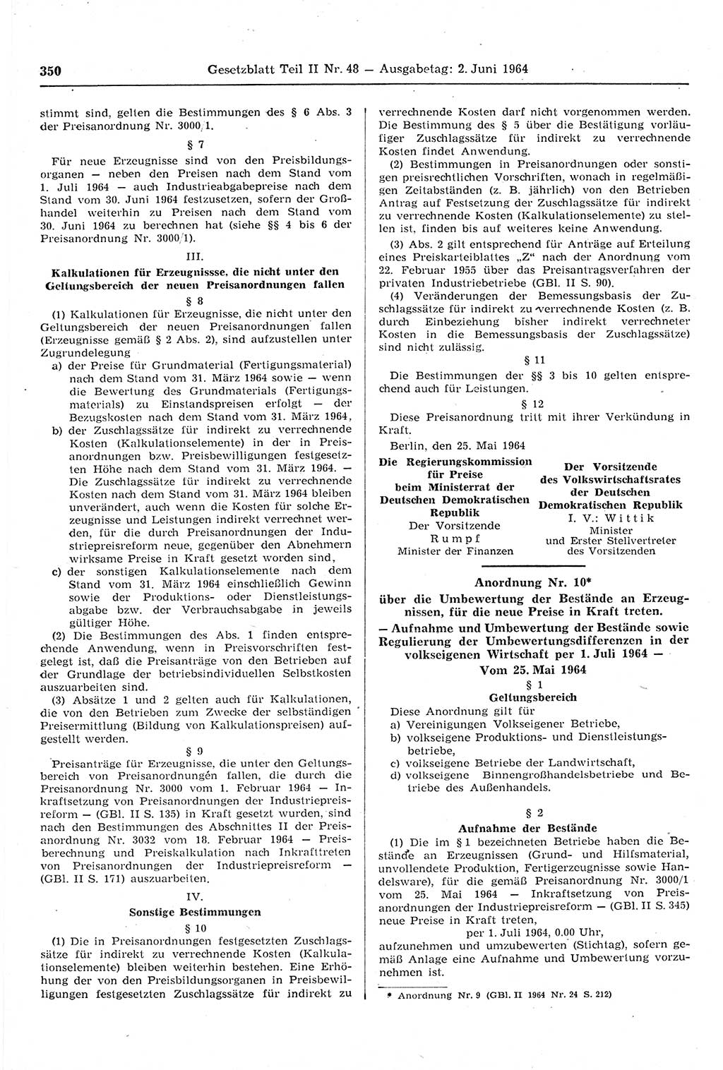 Gesetzblatt (GBl.) der Deutschen Demokratischen Republik (DDR) Teil ⅠⅠ 1964, Seite 350 (GBl. DDR ⅠⅠ 1964, S. 350)