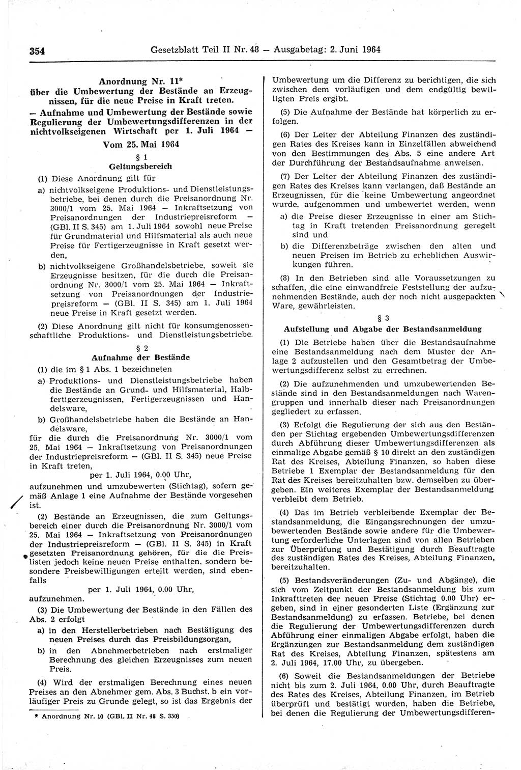 Gesetzblatt (GBl.) der Deutschen Demokratischen Republik (DDR) Teil ⅠⅠ 1964, Seite 354 (GBl. DDR ⅠⅠ 1964, S. 354)