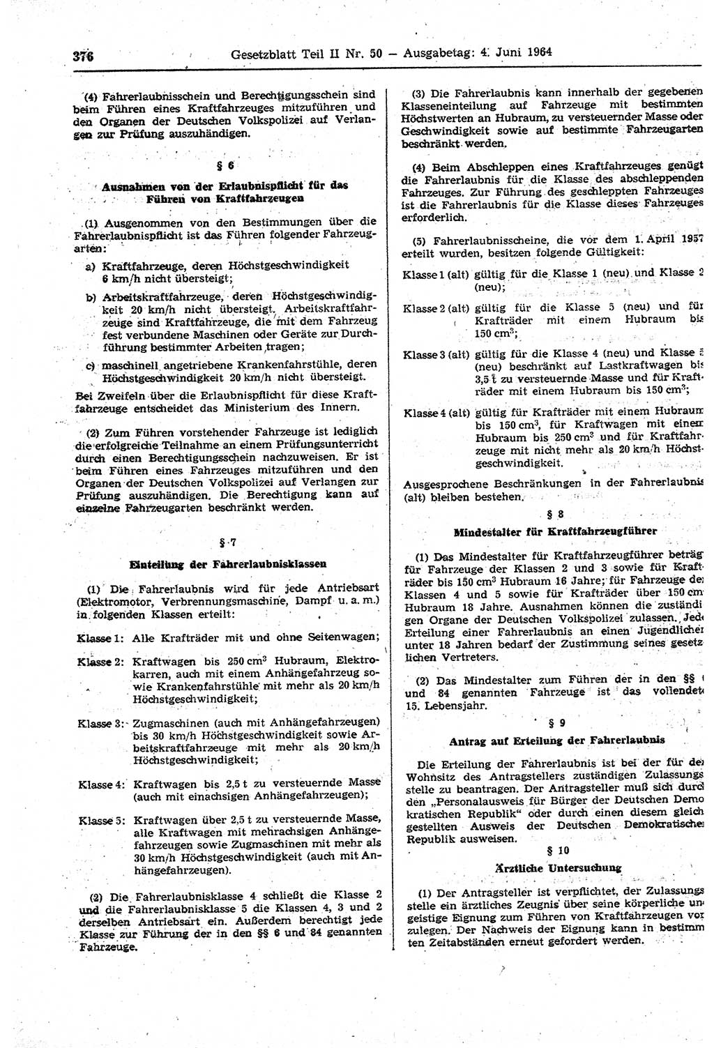 Gesetzblatt (GBl.) der Deutschen Demokratischen Republik (DDR) Teil ⅠⅠ 1964, Seite 376 (GBl. DDR ⅠⅠ 1964, S. 376)
