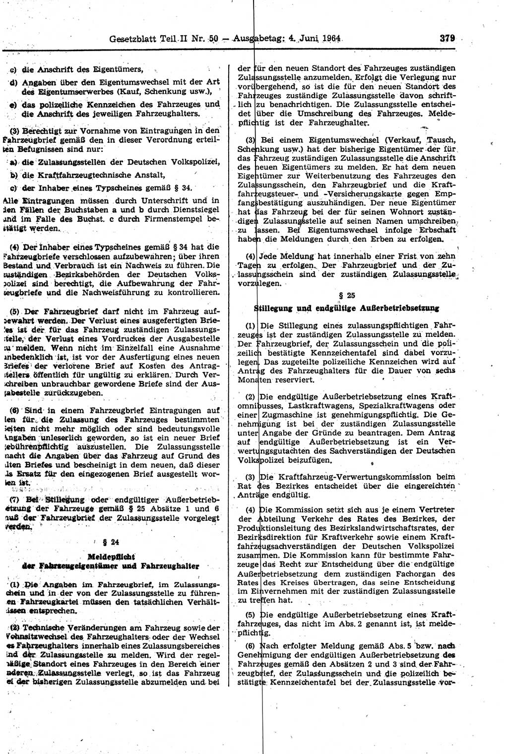 Gesetzblatt (GBl.) der Deutschen Demokratischen Republik (DDR) Teil ⅠⅠ 1964, Seite 379 (GBl. DDR ⅠⅠ 1964, S. 379)