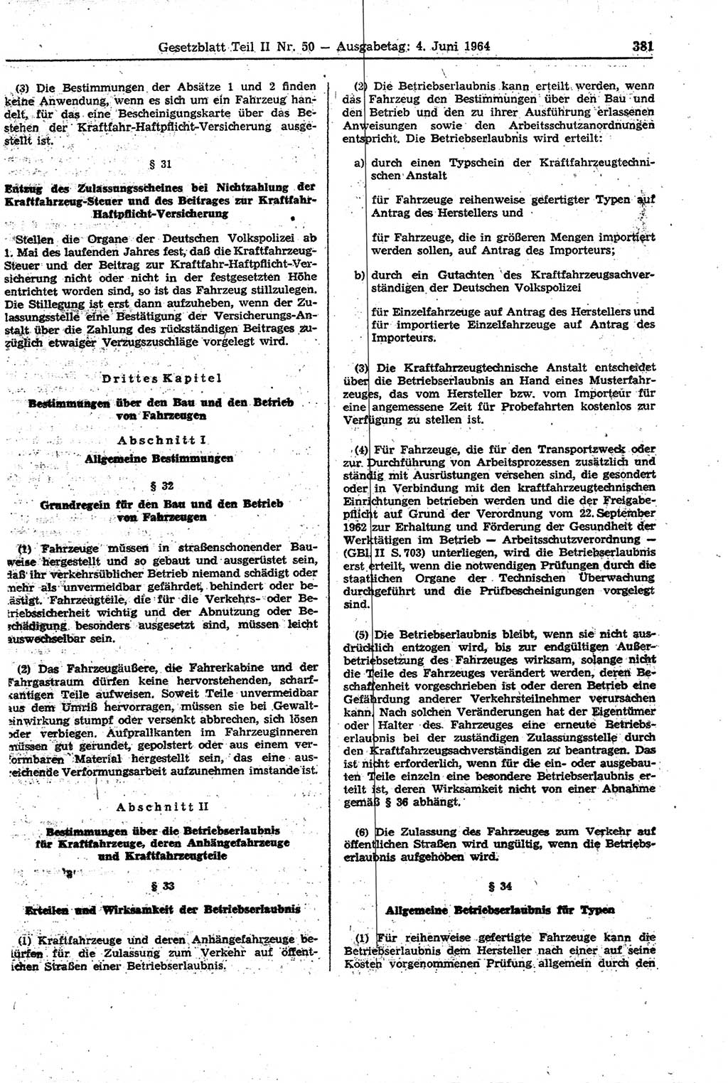 Gesetzblatt (GBl.) der Deutschen Demokratischen Republik (DDR) Teil ⅠⅠ 1964, Seite 381 (GBl. DDR ⅠⅠ 1964, S. 381)