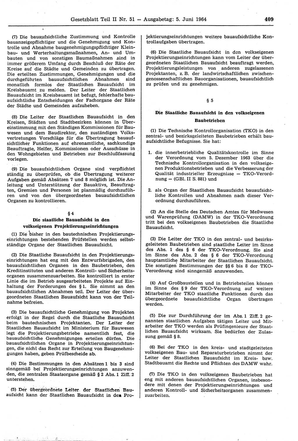 Gesetzblatt (GBl.) der Deutschen Demokratischen Republik (DDR) Teil ⅠⅠ 1964, Seite 409 (GBl. DDR ⅠⅠ 1964, S. 409)