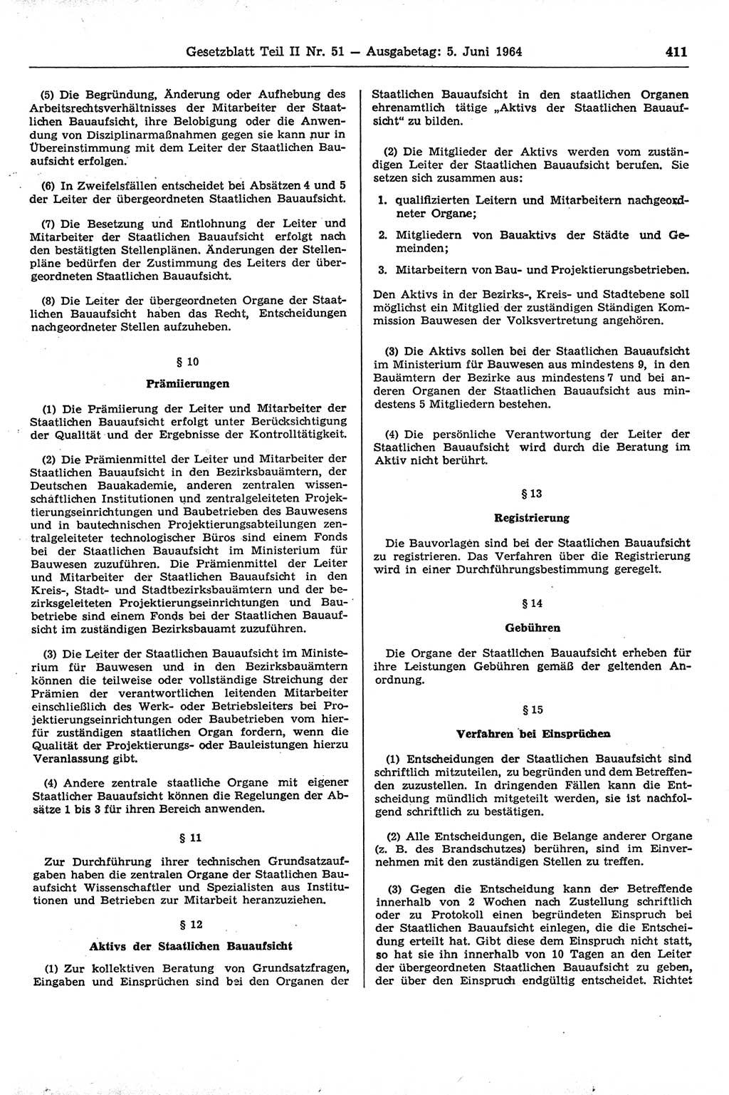 Gesetzblatt (GBl.) der Deutschen Demokratischen Republik (DDR) Teil ⅠⅠ 1964, Seite 411 (GBl. DDR ⅠⅠ 1964, S. 411)