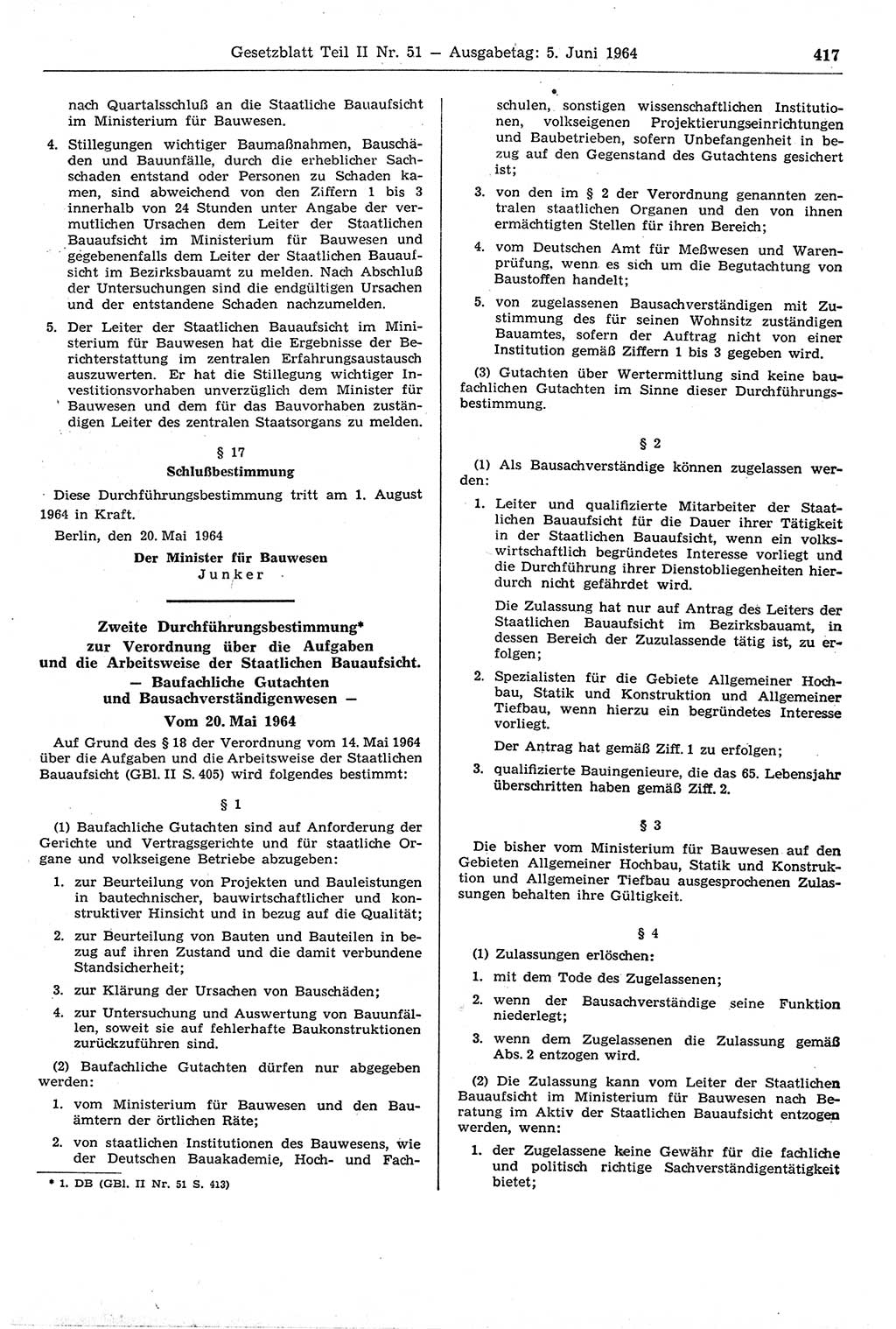 Gesetzblatt (GBl.) der Deutschen Demokratischen Republik (DDR) Teil ⅠⅠ 1964, Seite 417 (GBl. DDR ⅠⅠ 1964, S. 417)