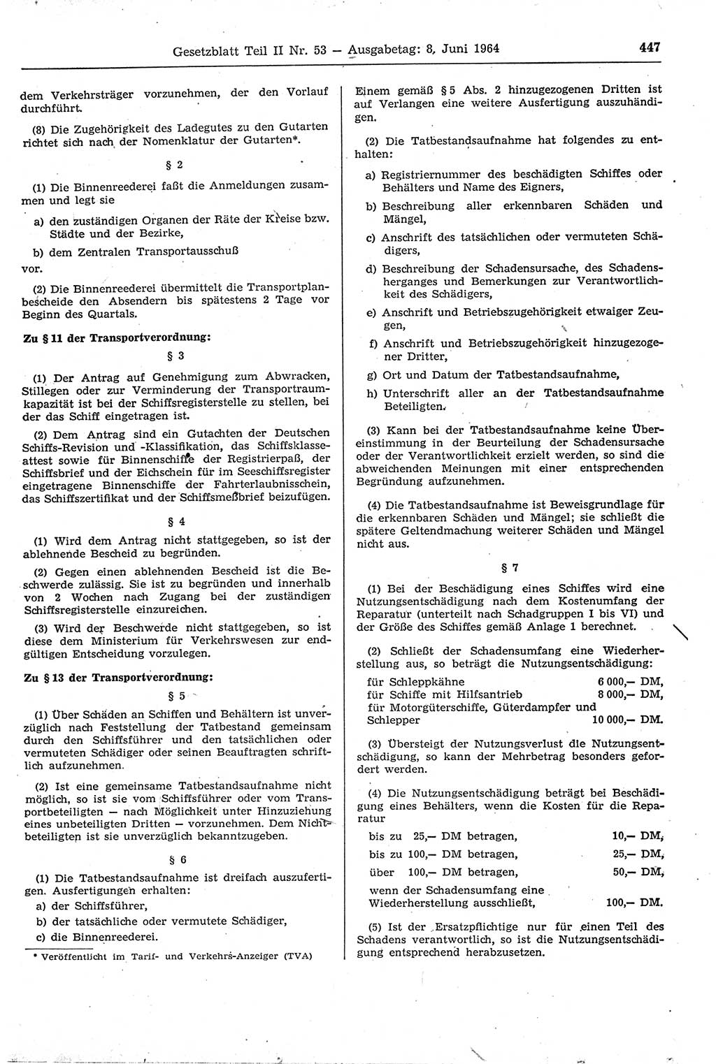 Gesetzblatt (GBl.) der Deutschen Demokratischen Republik (DDR) Teil ⅠⅠ 1964, Seite 447 (GBl. DDR ⅠⅠ 1964, S. 447)