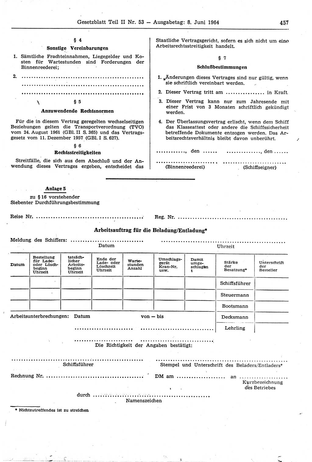 Gesetzblatt (GBl.) der Deutschen Demokratischen Republik (DDR) Teil ⅠⅠ 1964, Seite 457 (GBl. DDR ⅠⅠ 1964, S. 457)