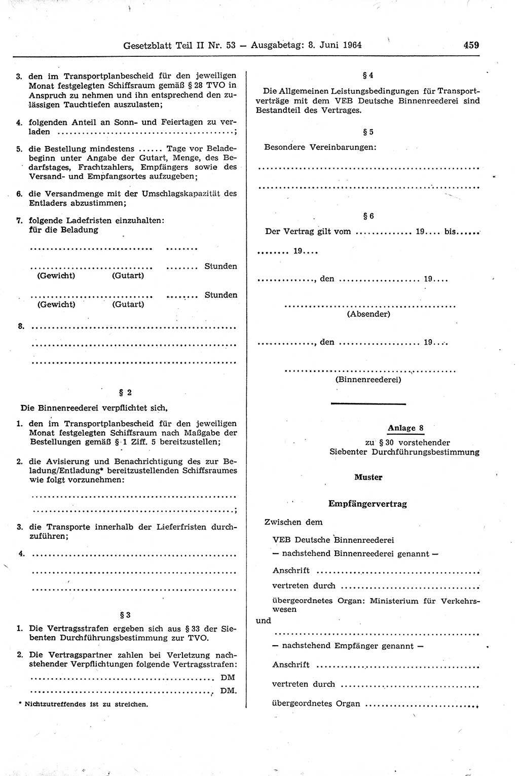 Gesetzblatt (GBl.) der Deutschen Demokratischen Republik (DDR) Teil ⅠⅠ 1964, Seite 459 (GBl. DDR ⅠⅠ 1964, S. 459)