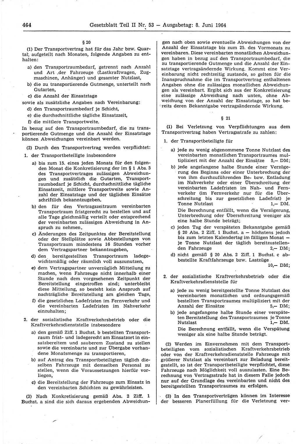 Gesetzblatt (GBl.) der Deutschen Demokratischen Republik (DDR) Teil ⅠⅠ 1964, Seite 464 (GBl. DDR ⅠⅠ 1964, S. 464)