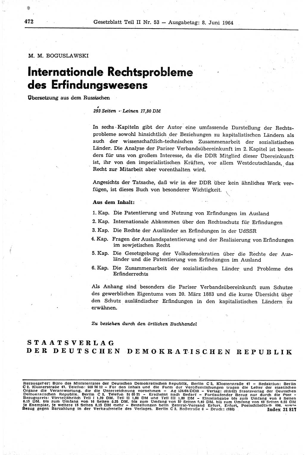 Gesetzblatt (GBl.) der Deutschen Demokratischen Republik (DDR) Teil ⅠⅠ 1964, Seite 472 (GBl. DDR ⅠⅠ 1964, S. 472)