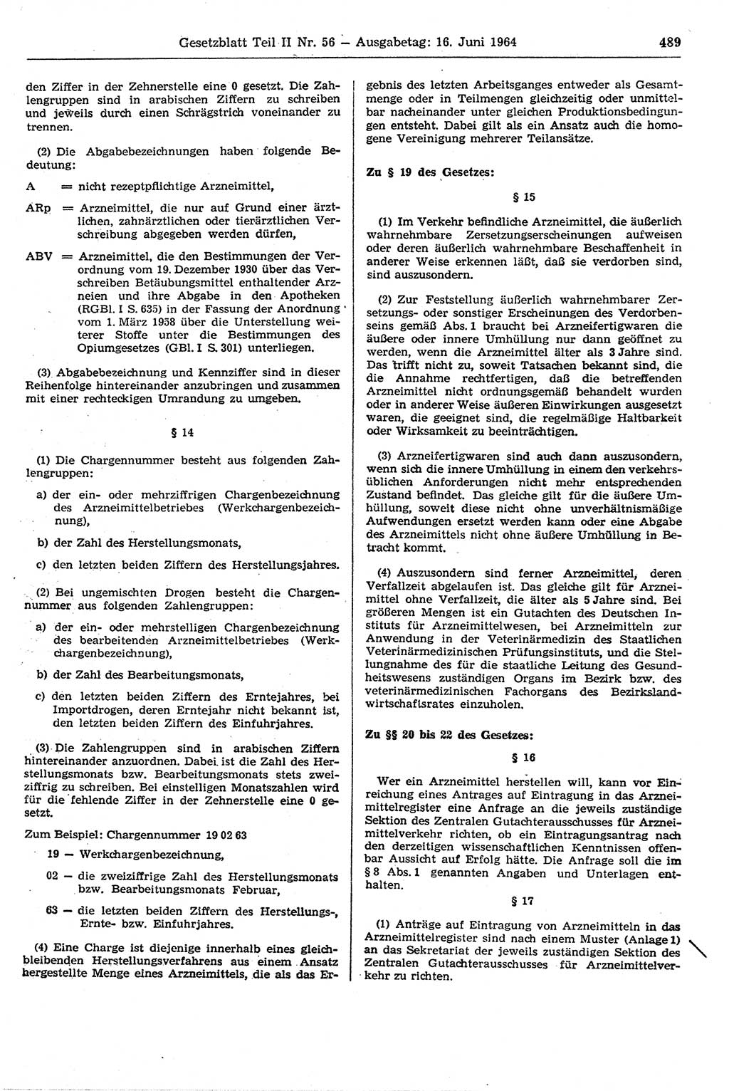 Gesetzblatt (GBl.) der Deutschen Demokratischen Republik (DDR) Teil ⅠⅠ 1964, Seite 489 (GBl. DDR ⅠⅠ 1964, S. 489)