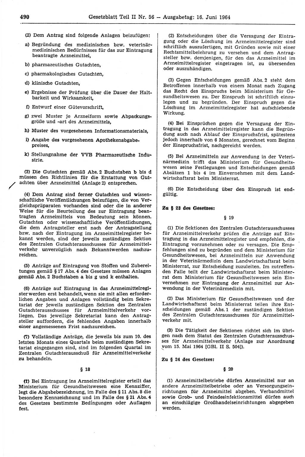 Gesetzblatt (GBl.) der Deutschen Demokratischen Republik (DDR) Teil ⅠⅠ 1964, Seite 490 (GBl. DDR ⅠⅠ 1964, S. 490)