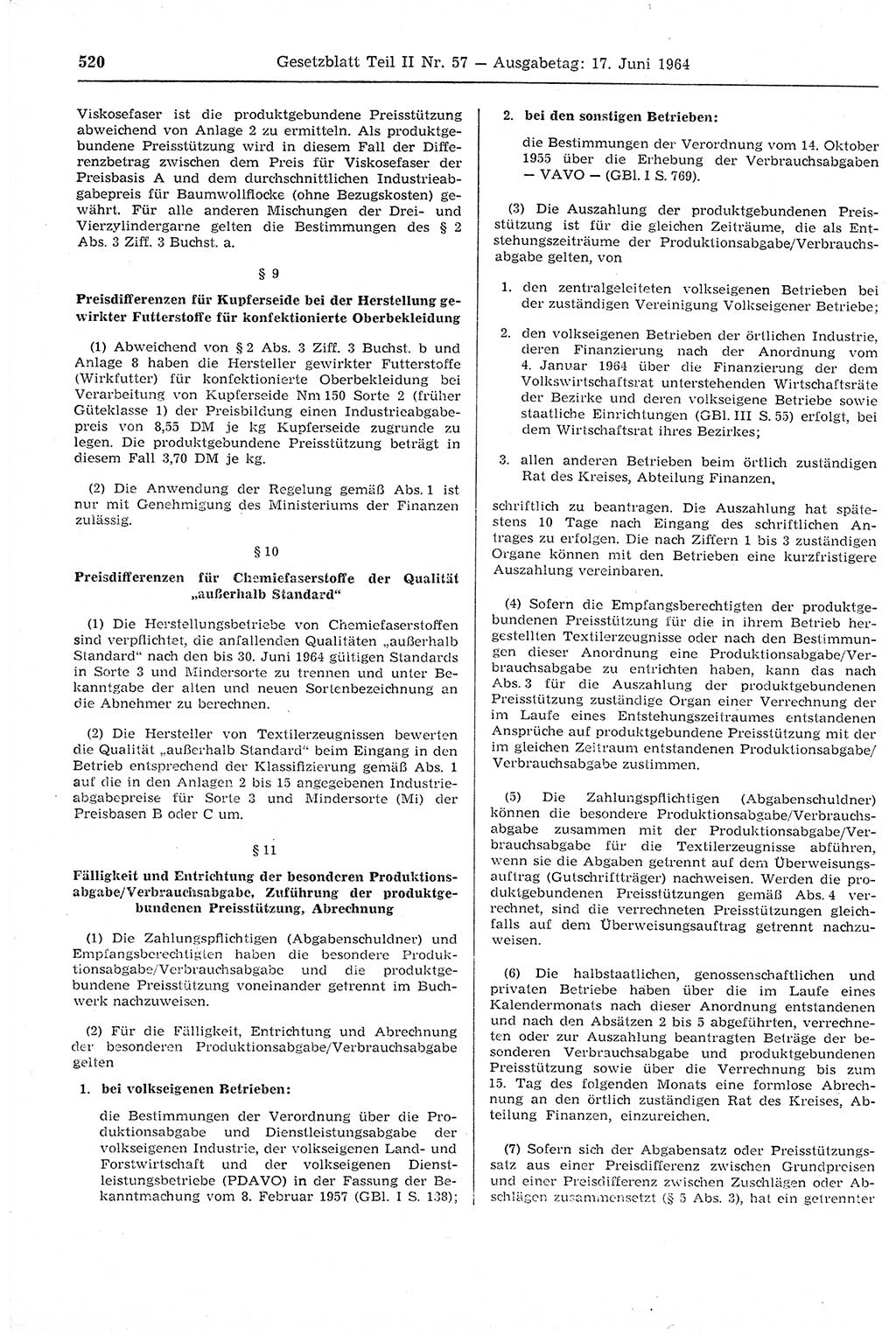 Gesetzblatt (GBl.) der Deutschen Demokratischen Republik (DDR) Teil ⅠⅠ 1964, Seite 520 (GBl. DDR ⅠⅠ 1964, S. 520)