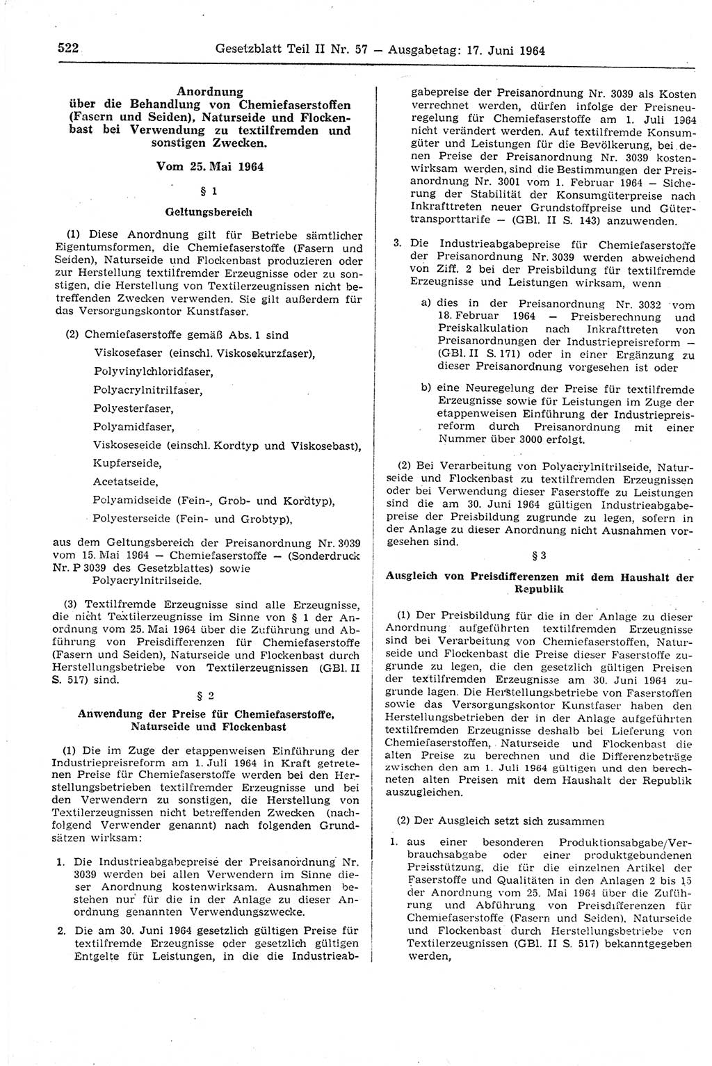 Gesetzblatt (GBl.) der Deutschen Demokratischen Republik (DDR) Teil ⅠⅠ 1964, Seite 522 (GBl. DDR ⅠⅠ 1964, S. 522)