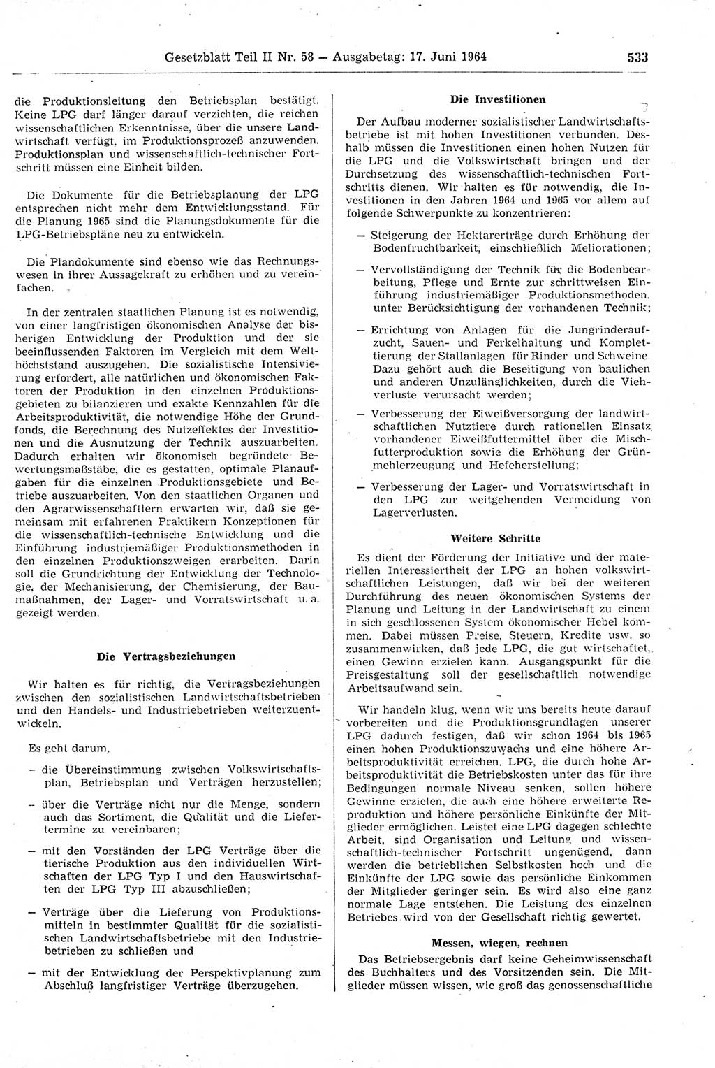 Gesetzblatt (GBl.) der Deutschen Demokratischen Republik (DDR) Teil ⅠⅠ 1964, Seite 533 (GBl. DDR ⅠⅠ 1964, S. 533)