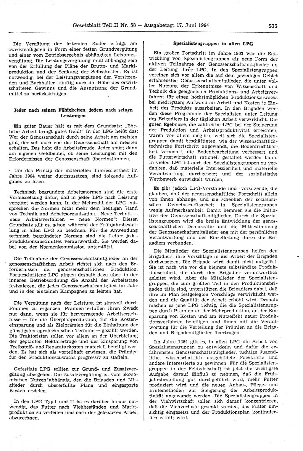 Gesetzblatt (GBl.) der Deutschen Demokratischen Republik (DDR) Teil ⅠⅠ 1964, Seite 535 (GBl. DDR ⅠⅠ 1964, S. 535)