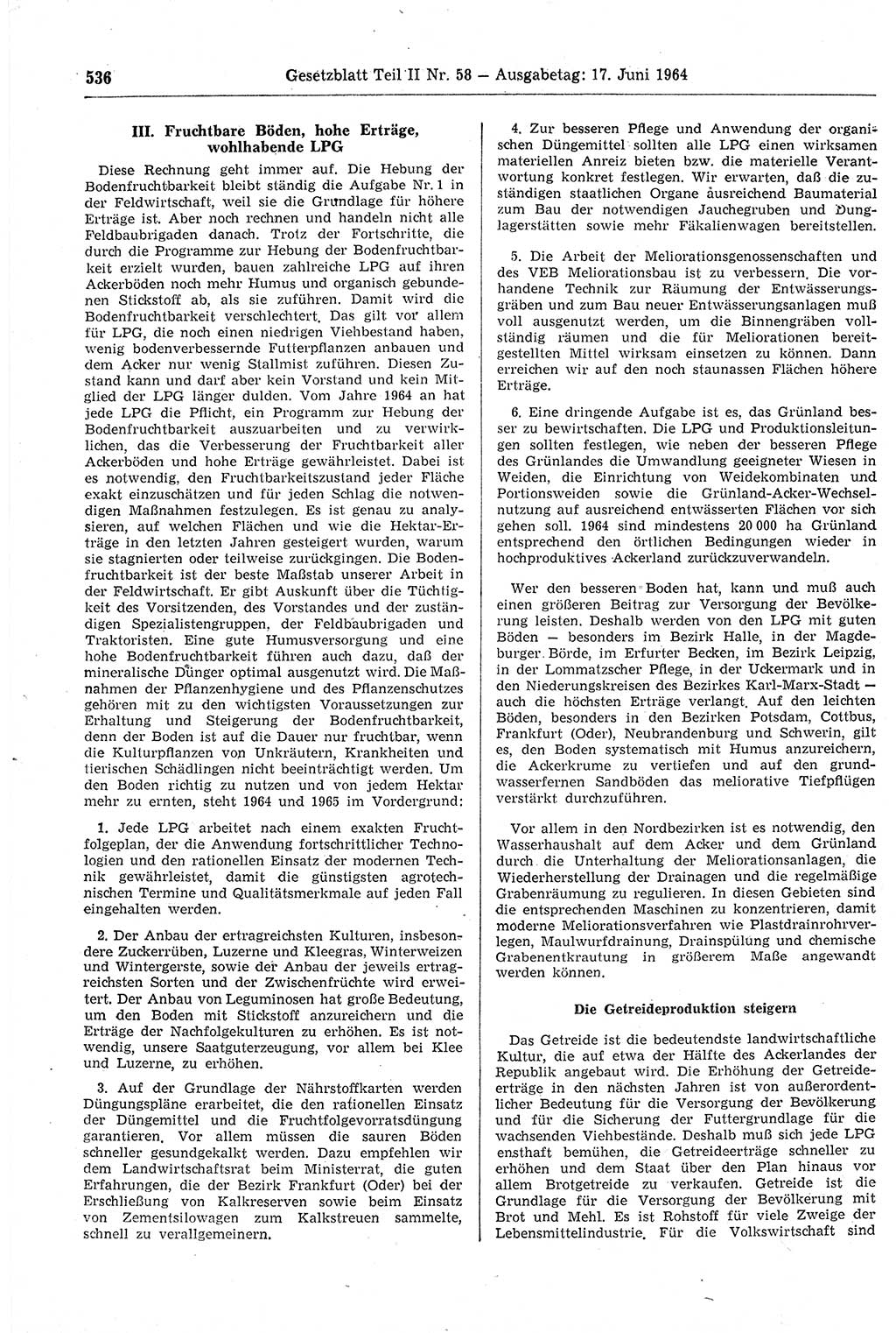 Gesetzblatt (GBl.) der Deutschen Demokratischen Republik (DDR) Teil ⅠⅠ 1964, Seite 536 (GBl. DDR ⅠⅠ 1964, S. 536)