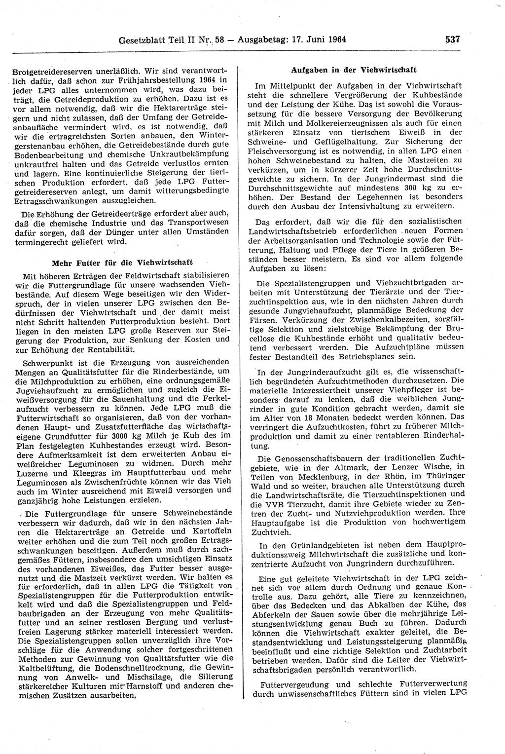 Gesetzblatt (GBl.) der Deutschen Demokratischen Republik (DDR) Teil ⅠⅠ 1964, Seite 537 (GBl. DDR ⅠⅠ 1964, S. 537)