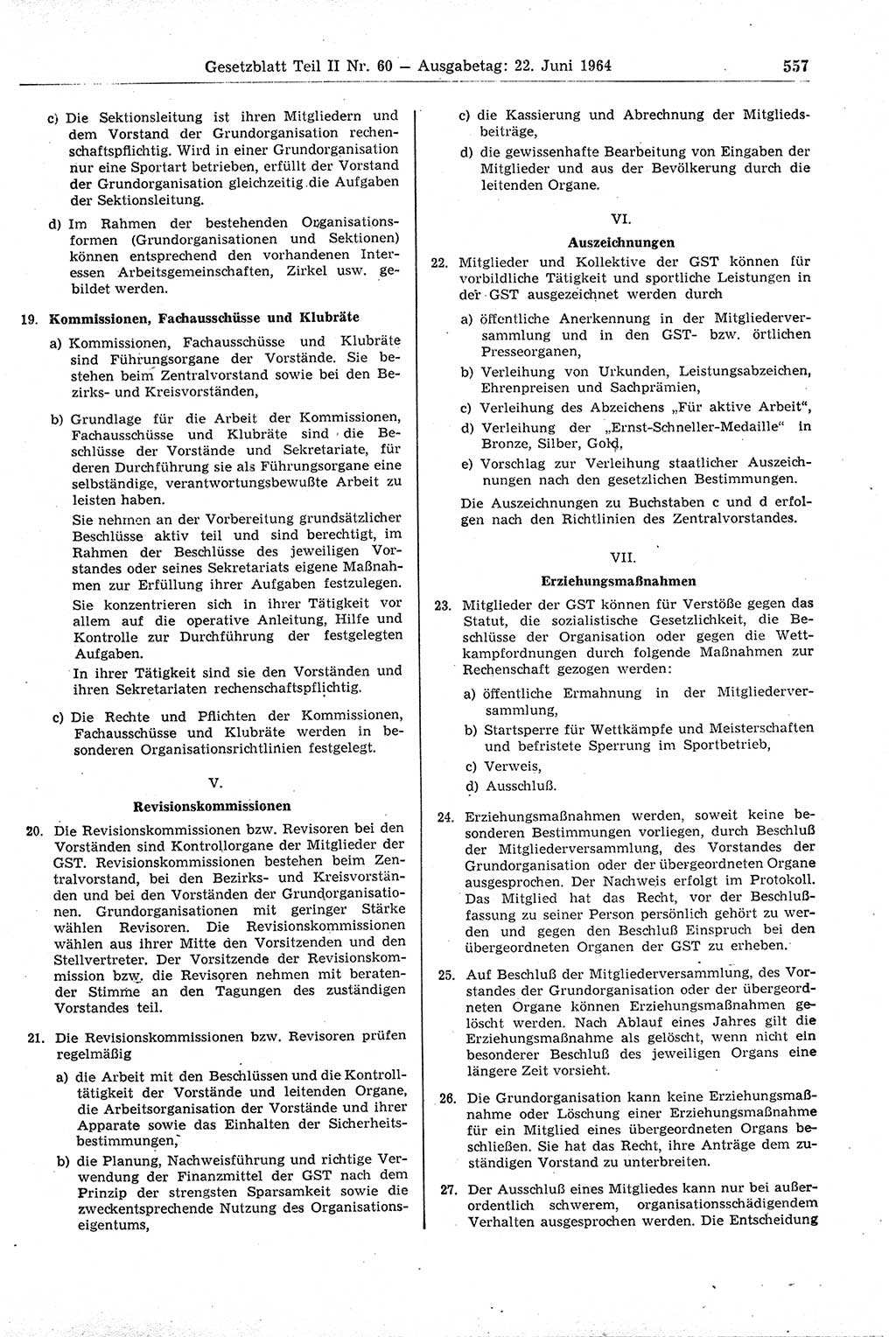 Gesetzblatt (GBl.) der Deutschen Demokratischen Republik (DDR) Teil ⅠⅠ 1964, Seite 557 (GBl. DDR ⅠⅠ 1964, S. 557)