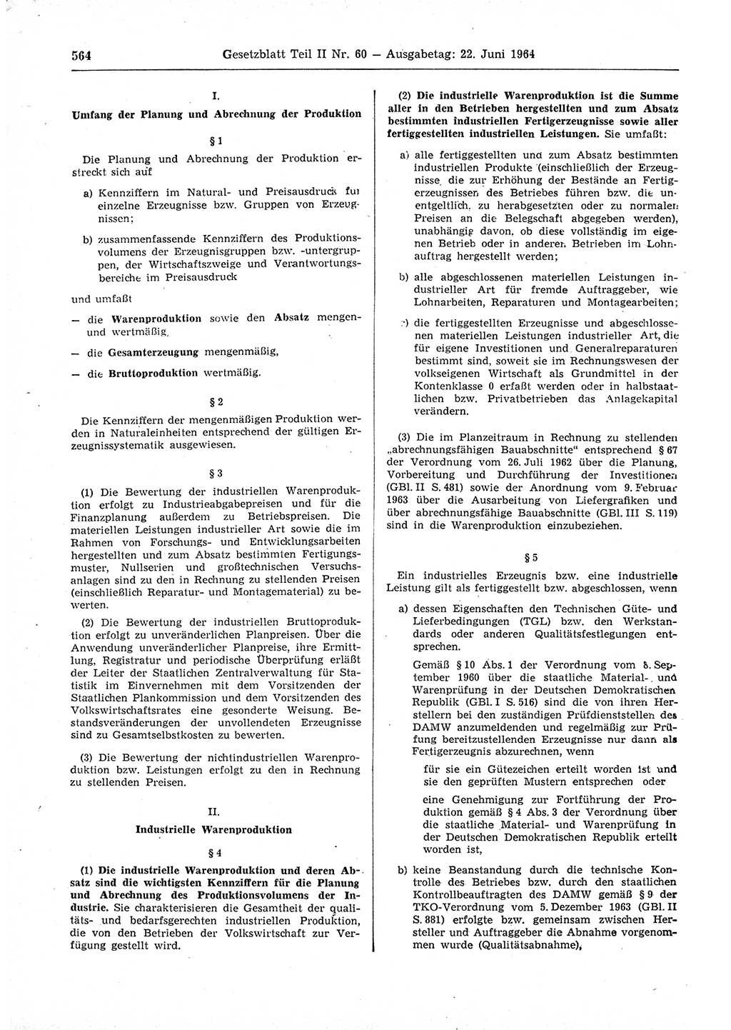 Gesetzblatt (GBl.) der Deutschen Demokratischen Republik (DDR) Teil ⅠⅠ 1964, Seite 564 (GBl. DDR ⅠⅠ 1964, S. 564)