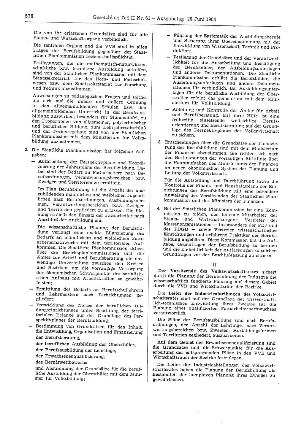 Gesetzblatt (GBl.) der Deutschen Demokratischen Republik (DDR) Teil ⅠⅠ 1964, Seite 570 (GBl. DDR ⅠⅠ 1964, S. 570)