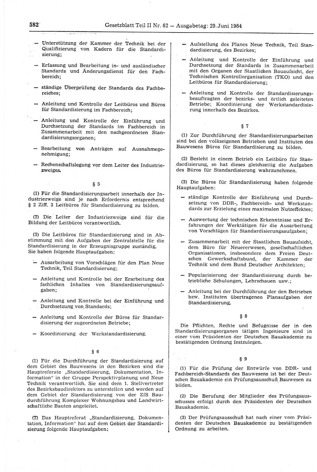 Gesetzblatt (GBl.) der Deutschen Demokratischen Republik (DDR) Teil ⅠⅠ 1964, Seite 582 (GBl. DDR ⅠⅠ 1964, S. 582)