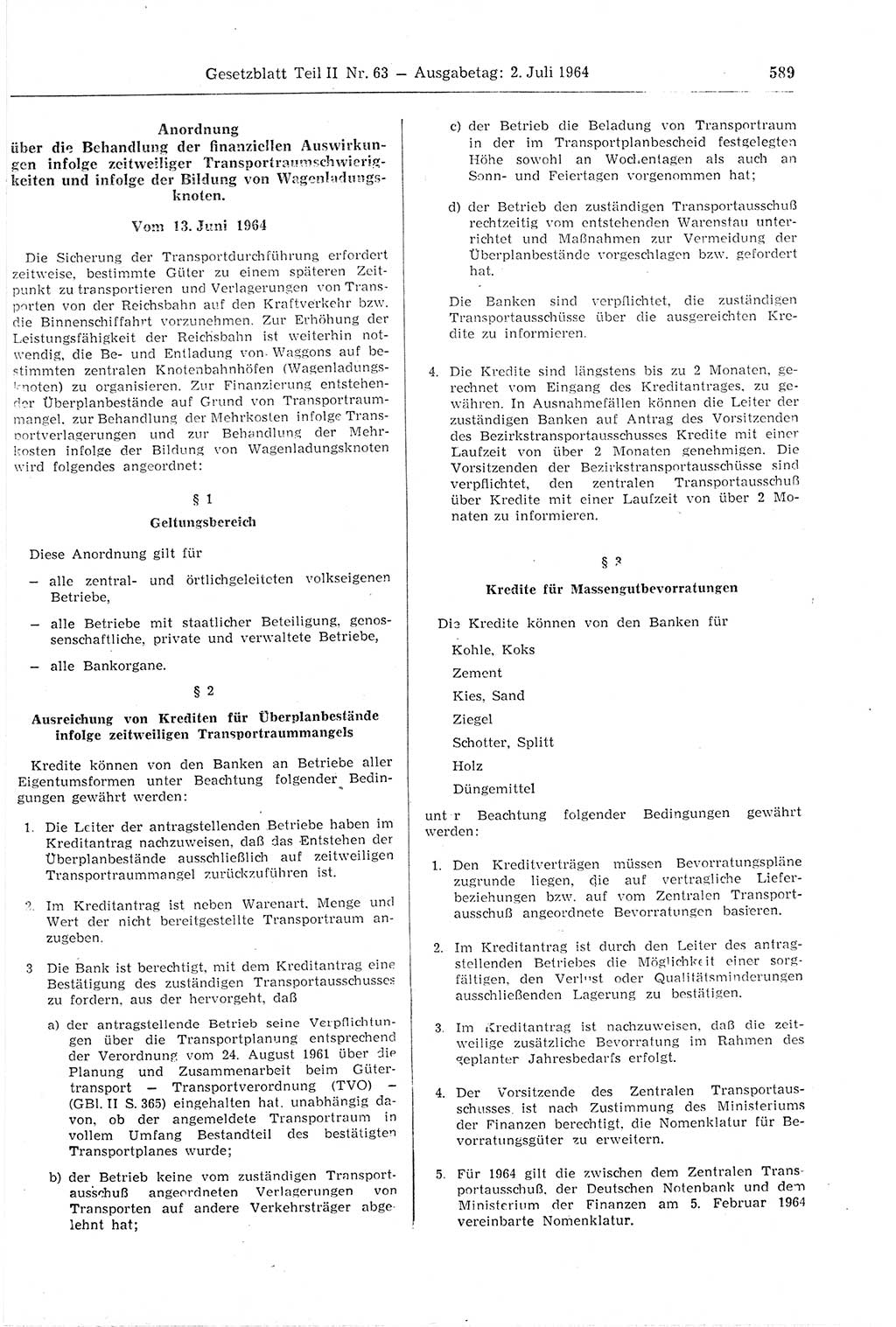 Gesetzblatt (GBl.) der Deutschen Demokratischen Republik (DDR) Teil ⅠⅠ 1964, Seite 589 (GBl. DDR ⅠⅠ 1964, S. 589)