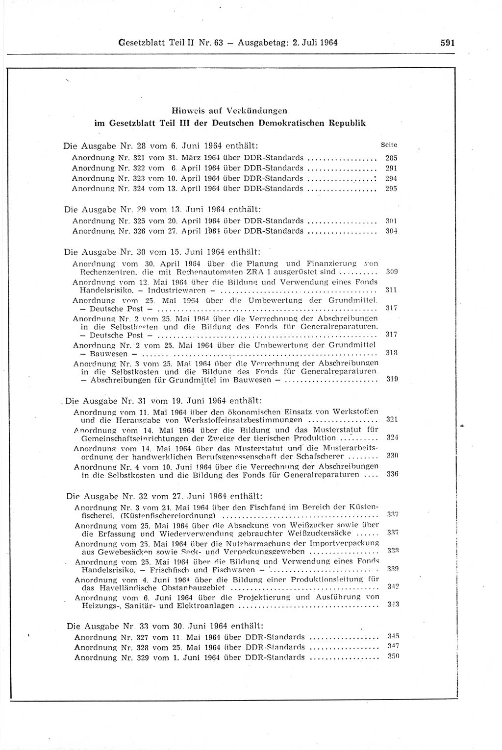 Gesetzblatt (GBl.) der Deutschen Demokratischen Republik (DDR) Teil ⅠⅠ 1964, Seite 591 (GBl. DDR ⅠⅠ 1964, S. 591)