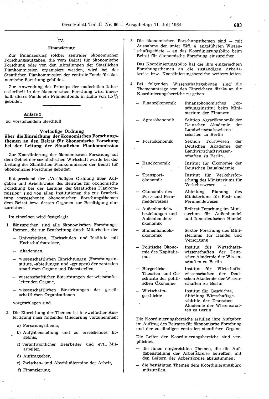 Gesetzblatt (GBl.) der Deutschen Demokratischen Republik (DDR) Teil ⅠⅠ 1964, Seite 603 (GBl. DDR ⅠⅠ 1964, S. 603)