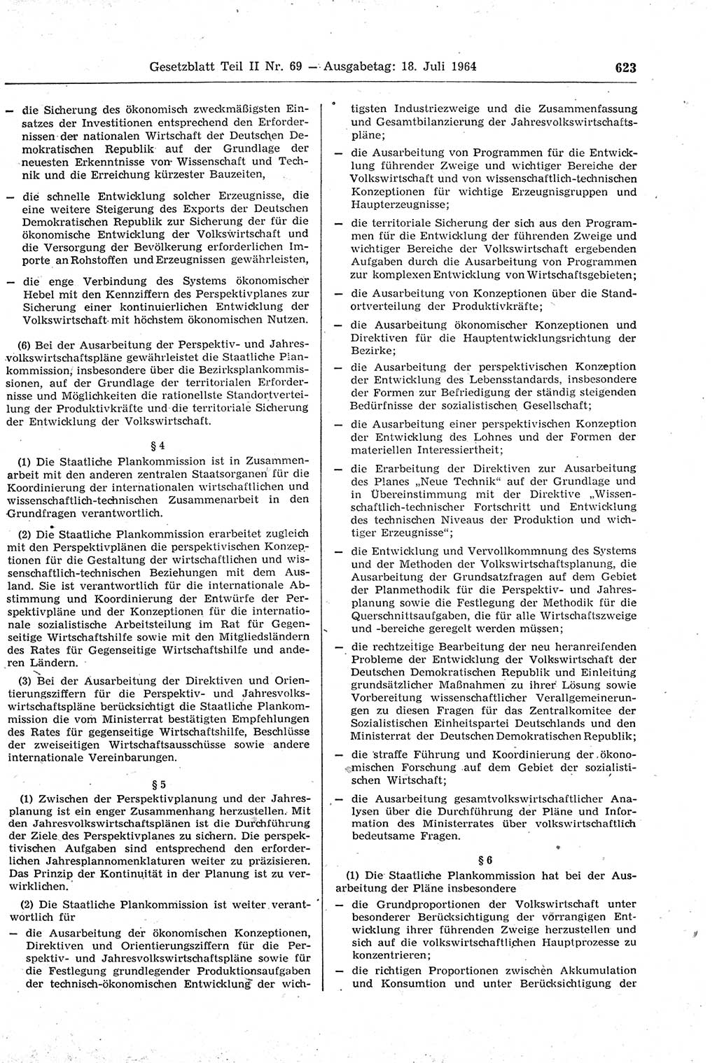 Gesetzblatt (GBl.) der Deutschen Demokratischen Republik (DDR) Teil ⅠⅠ 1964, Seite 623 (GBl. DDR ⅠⅠ 1964, S. 623)