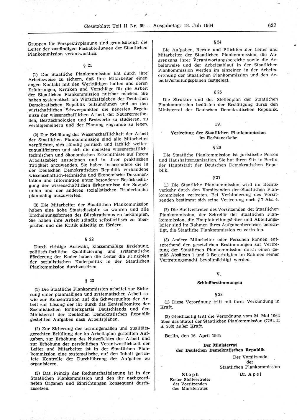 Gesetzblatt (GBl.) der Deutschen Demokratischen Republik (DDR) Teil ⅠⅠ 1964, Seite 627 (GBl. DDR ⅠⅠ 1964, S. 627)