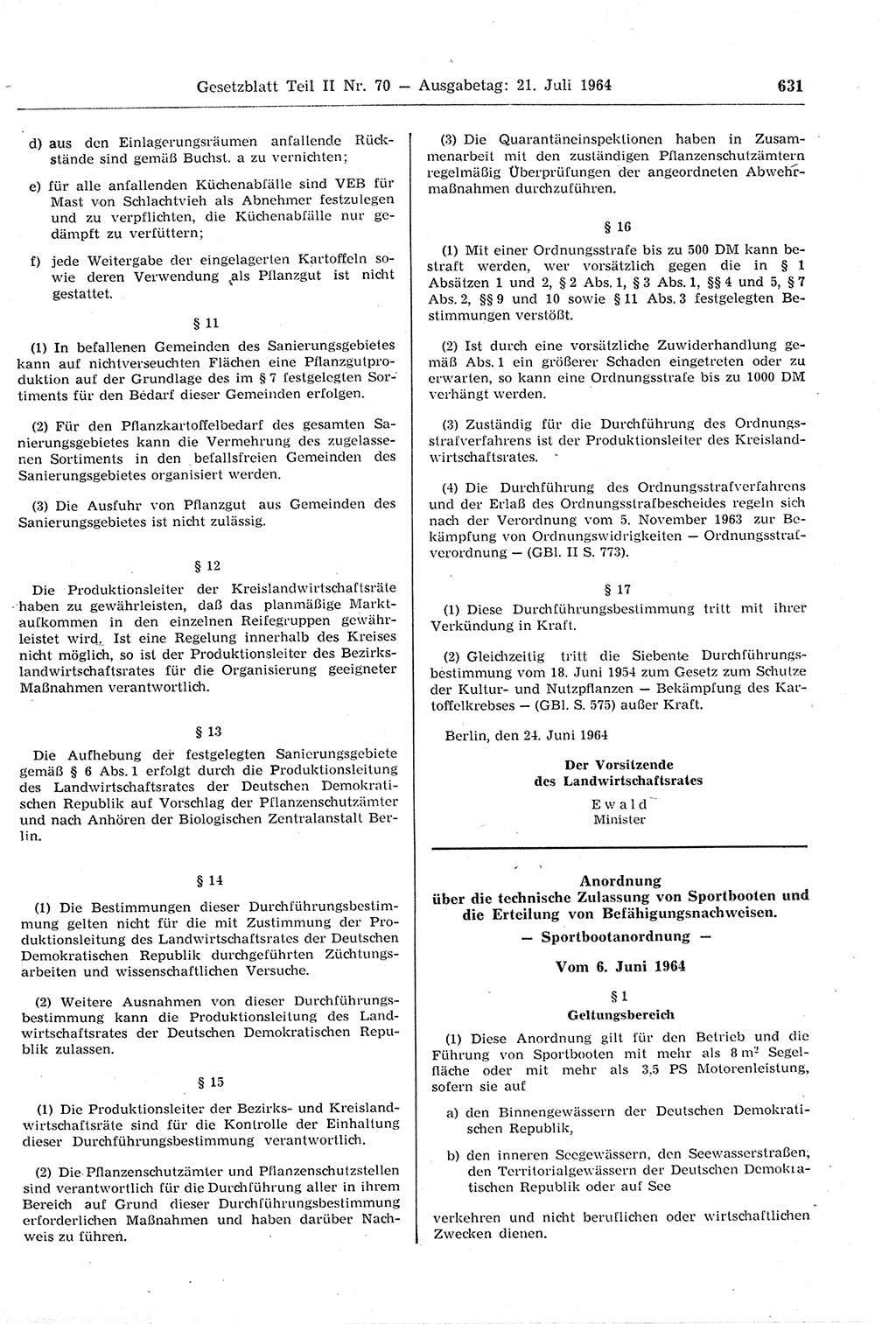 Gesetzblatt (GBl.) der Deutschen Demokratischen Republik (DDR) Teil ⅠⅠ 1964, Seite 631 (GBl. DDR ⅠⅠ 1964, S. 631)