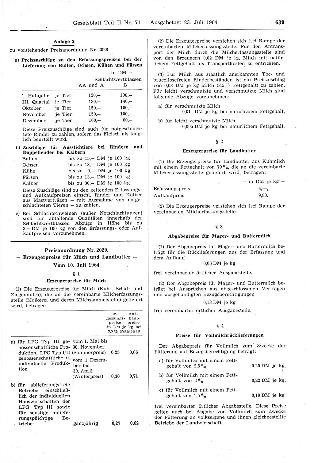 Gesetzblatt (GBl.) der Deutschen Demokratischen Republik (DDR) Teil ⅠⅠ 1964, Seite 639 (GBl. DDR ⅠⅠ 1964, S. 639)