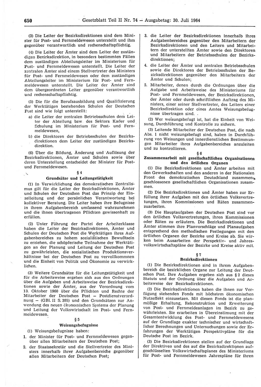 Gesetzblatt (GBl.) der Deutschen Demokratischen Republik (DDR) Teil ⅠⅠ 1964, Seite 650 (GBl. DDR ⅠⅠ 1964, S. 650)