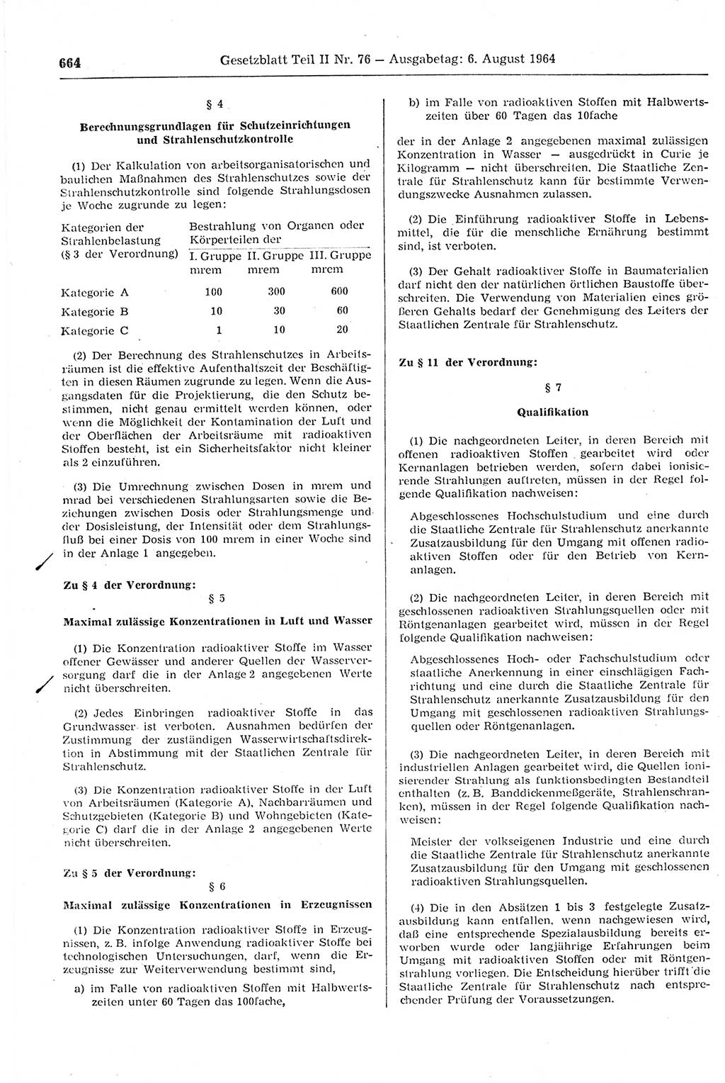 Gesetzblatt (GBl.) der Deutschen Demokratischen Republik (DDR) Teil ⅠⅠ 1964, Seite 664 (GBl. DDR ⅠⅠ 1964, S. 664)