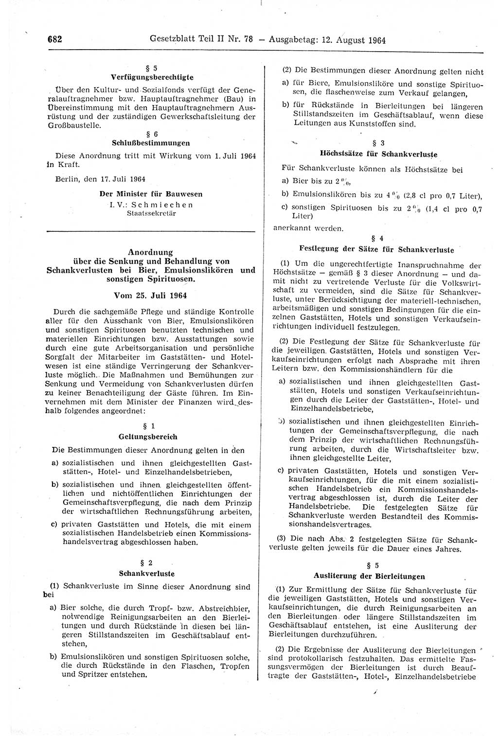 Gesetzblatt (GBl.) der Deutschen Demokratischen Republik (DDR) Teil ⅠⅠ 1964, Seite 682 (GBl. DDR ⅠⅠ 1964, S. 682)