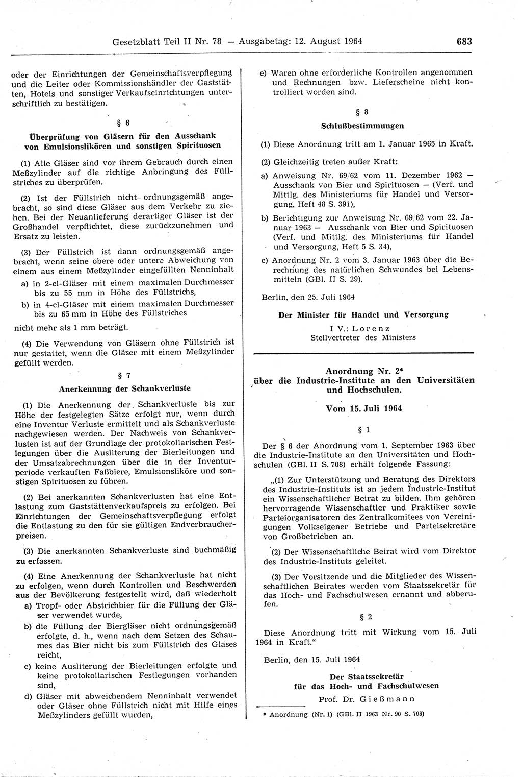 Gesetzblatt (GBl.) der Deutschen Demokratischen Republik (DDR) Teil ⅠⅠ 1964, Seite 683 (GBl. DDR ⅠⅠ 1964, S. 683)