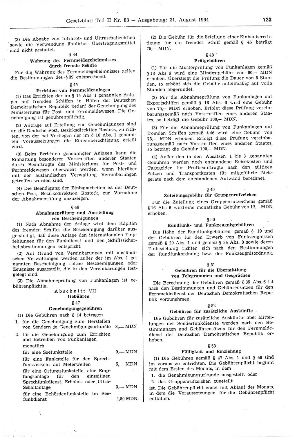 Gesetzblatt (GBl.) der Deutschen Demokratischen Republik (DDR) Teil ⅠⅠ 1964, Seite 723 (GBl. DDR ⅠⅠ 1964, S. 723)