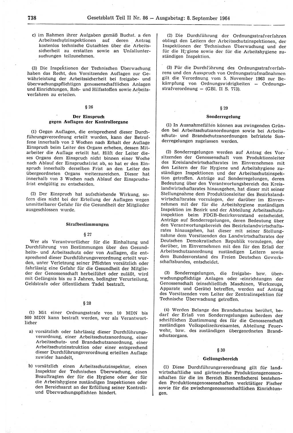 Gesetzblatt (GBl.) der Deutschen Demokratischen Republik (DDR) Teil ⅠⅠ 1964, Seite 738 (GBl. DDR ⅠⅠ 1964, S. 738)