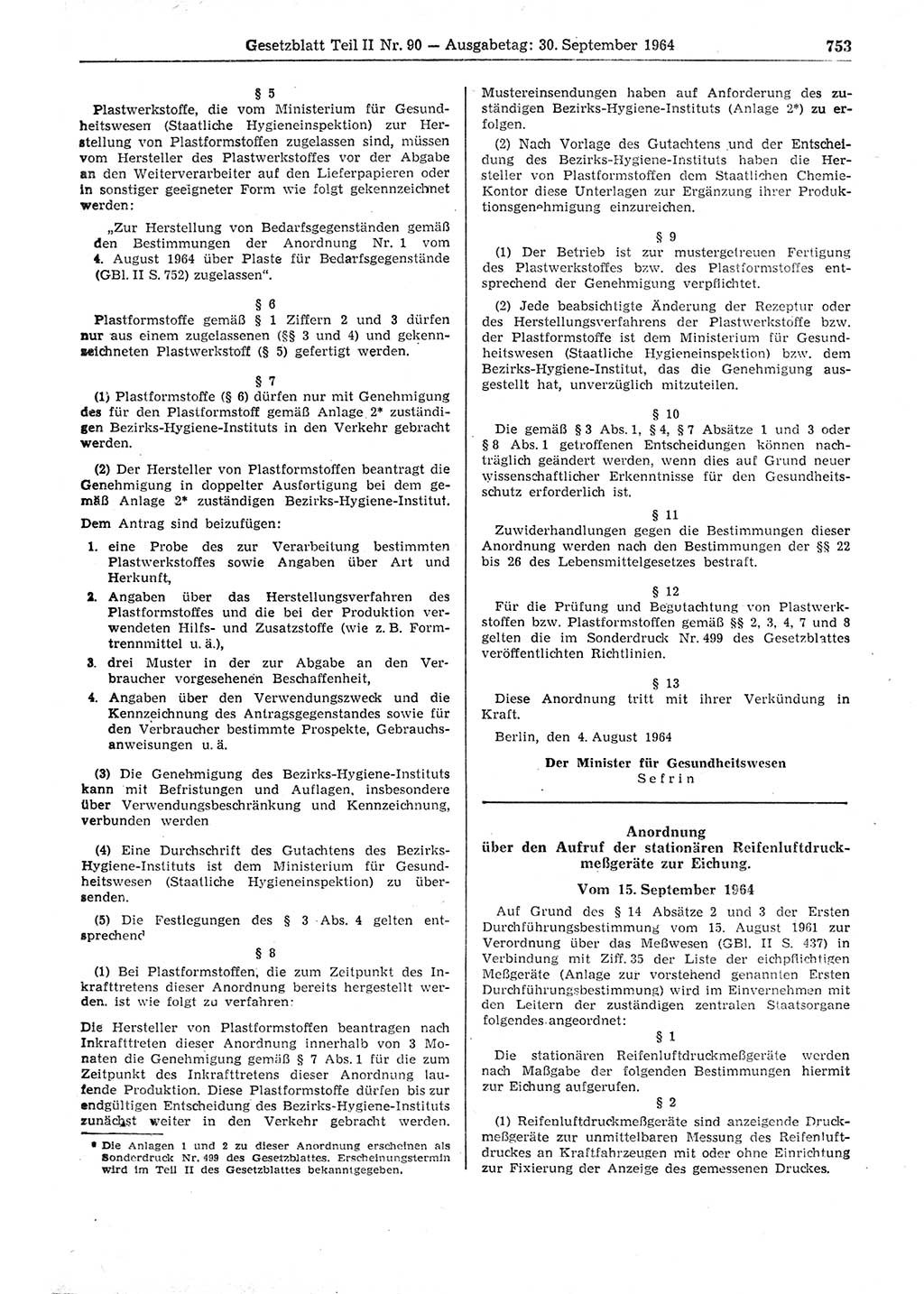 Gesetzblatt (GBl.) der Deutschen Demokratischen Republik (DDR) Teil ⅠⅠ 1964, Seite 753 (GBl. DDR ⅠⅠ 1964, S. 753)