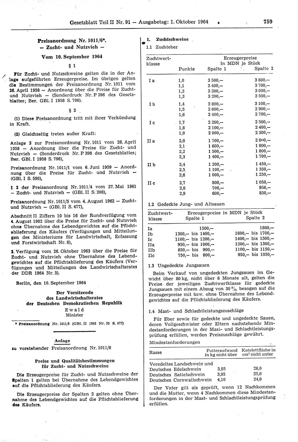 Gesetzblatt (GBl.) der Deutschen Demokratischen Republik (DDR) Teil ⅠⅠ 1964, Seite 759 (GBl. DDR ⅠⅠ 1964, S. 759)