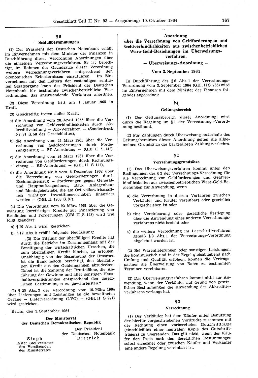 Gesetzblatt (GBl.) der Deutschen Demokratischen Republik (DDR) Teil ⅠⅠ 1964, Seite 767 (GBl. DDR ⅠⅠ 1964, S. 767)