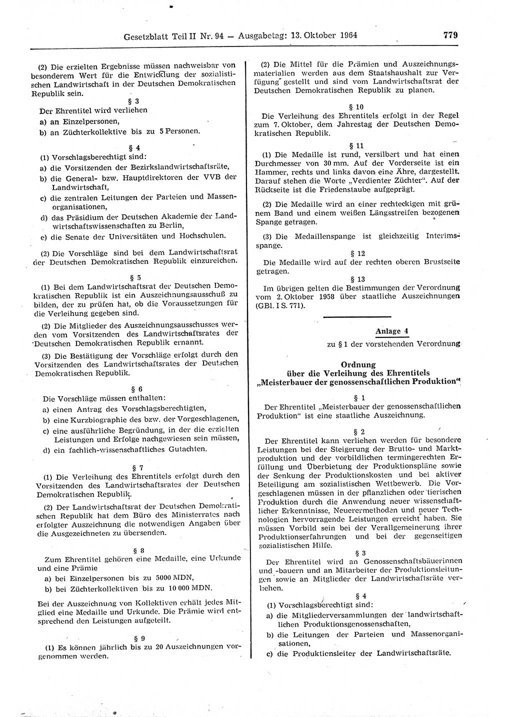 Gesetzblatt (GBl.) der Deutschen Demokratischen Republik (DDR) Teil ⅠⅠ 1964, Seite 779 (GBl. DDR ⅠⅠ 1964, S. 779)